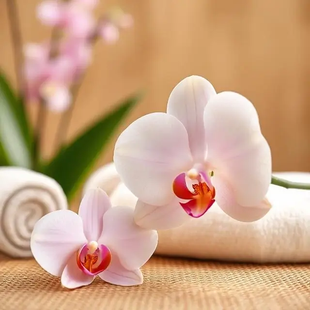 A serene spa setting with an orchid, representing the wellness gift
