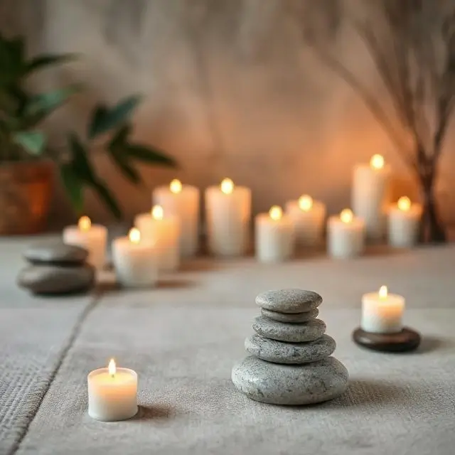 Hot stones arranged on a person's back
